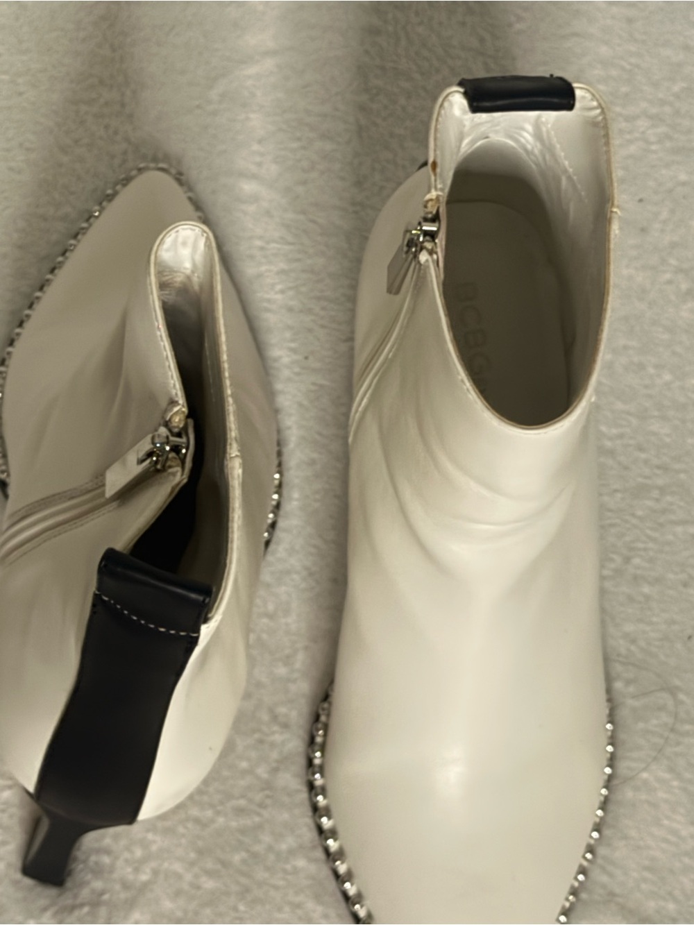 Women’s BCBG SIZE 7 White Ankle Boots with Studded Sole - Women's Fashion Boot